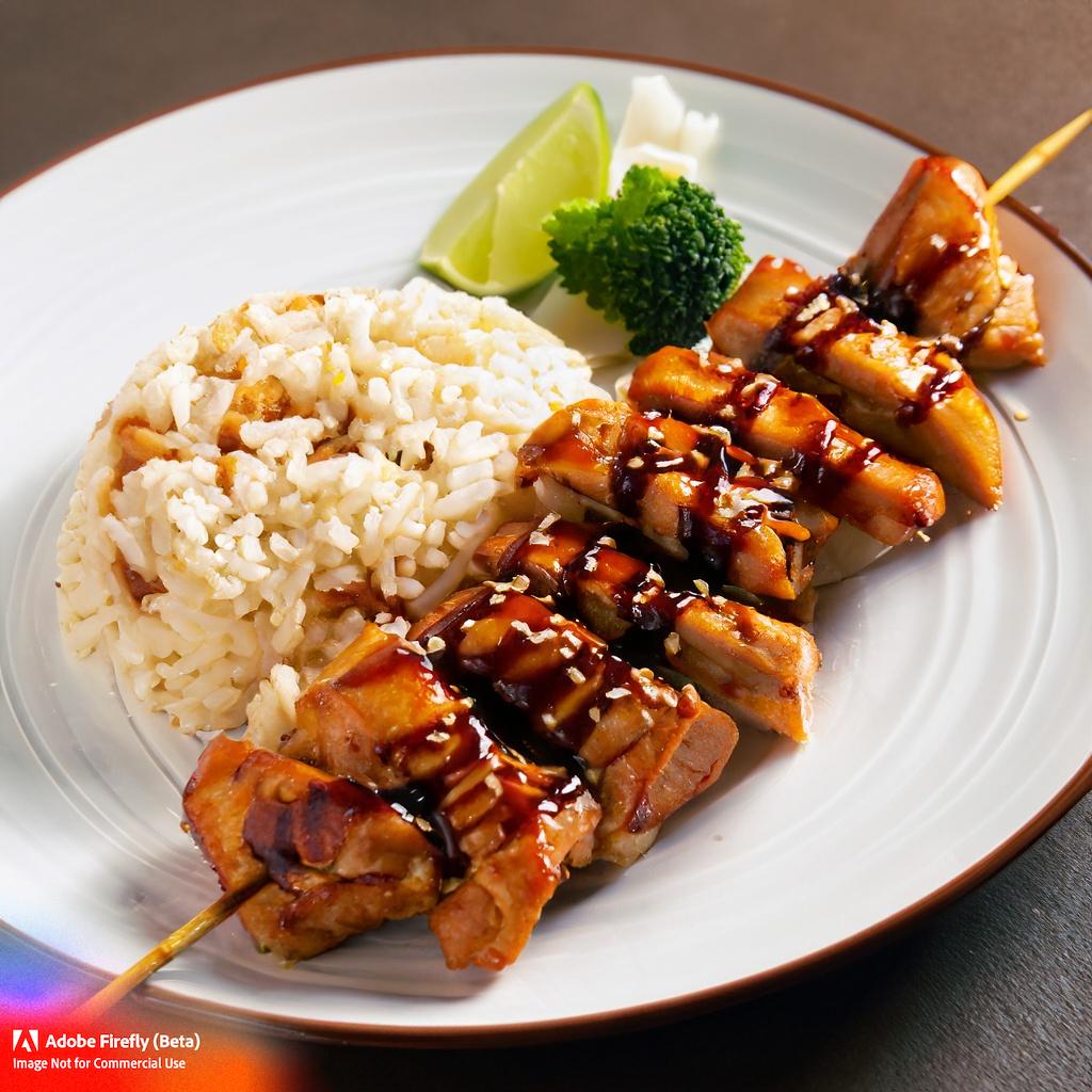 Grilled skewers of chicken with teriyaki sauce