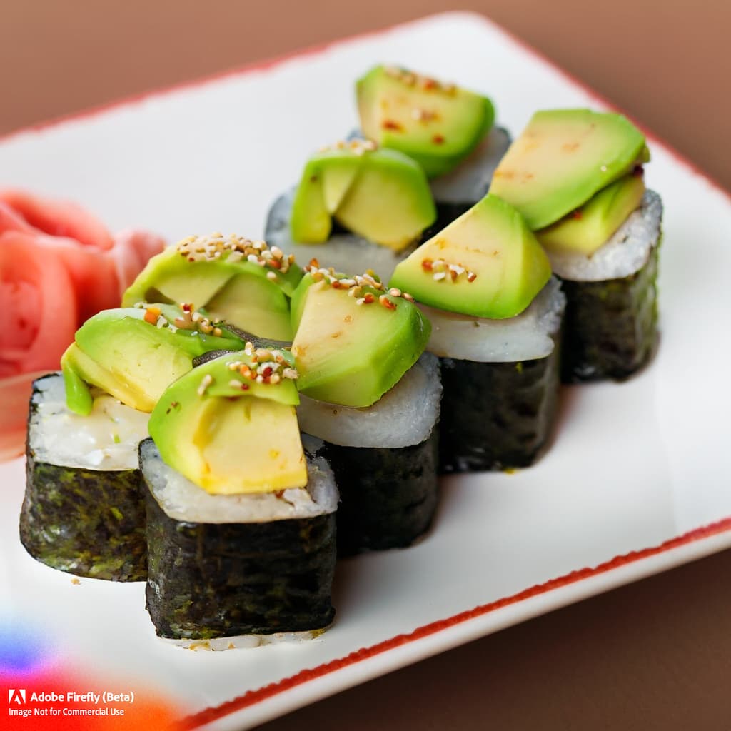 Fresh avocado wrapped in nori seaweed and rice