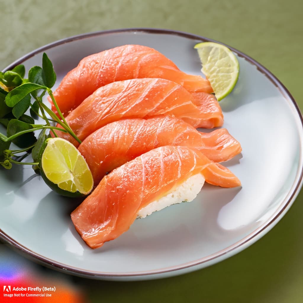 Fresh salmon slices over seasoned rice