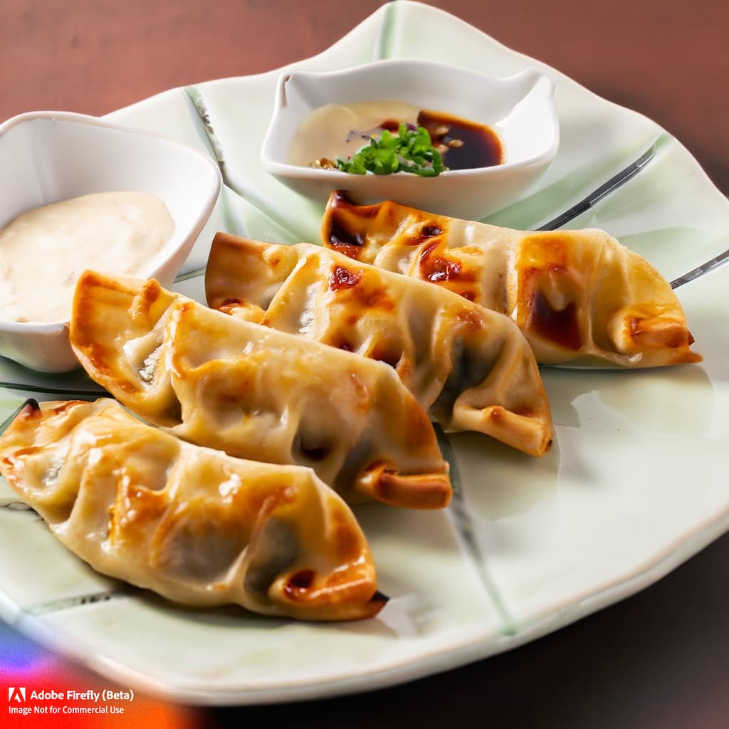 Japanese dumplings filled with pork, steamed and then pan-fried