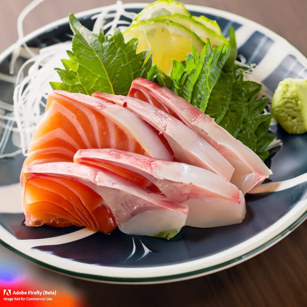 Assortment of fresh slices of salmon, tuna, and yellowtail